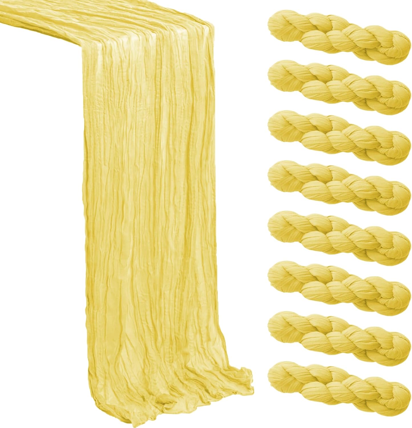 Light Yellow Cheesecloth Table Runner 8 Pack, 21x120 Inch Spring Easter Gauze Table Runner-Rustic Cheese Cloth Runners for Wedding,Bridal&Baby Shower,Birthday Party,Farmhouse&Holiday Table Decor