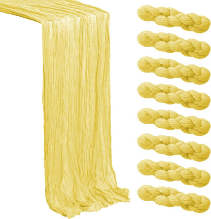 Light Yellow Cheesecloth Table Runner 8 Pack, 21x120 Inch Spring Easter Gauze Table Runner-Rustic Cheese Cloth Runners for Wedding,Bridal&Baby Shower,Birthday Party,Farmhouse&Holiday Table Decor