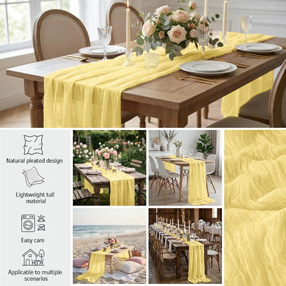 Light Yellow Cheesecloth Table Runner 8 Pack, 21x120 Inch Spring Easter Gauze Table Runner-Rustic Cheese Cloth Runners for Wedding,Bridal&Baby Shower,Birthday Party,Farmhouse&Holiday Table Decor