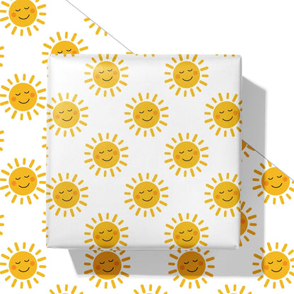 Smiley Sun Wrapping Paper for Kids Adults - Bright Yellow Gift Wrap With the Sun Smile for Birthdays, Baby Showers, and All Occasions - 28x40 Inches, 4 Sheets
