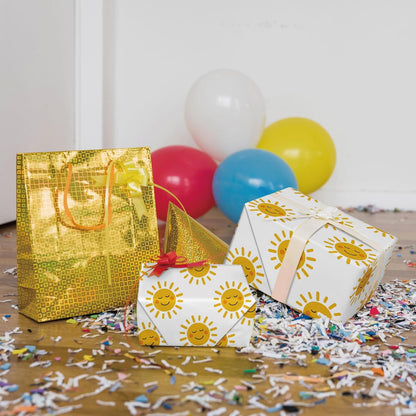 Smiley Sun Wrapping Paper for Kids Adults - Bright Yellow Gift Wrap With the Sun Smile for Birthdays, Baby Showers, and All Occasions - 28x40 Inches, 4 Sheets