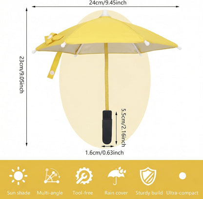 Mini Clip-on Phone Umbrella for Sun Flexible Adjustable Handle, Cell Phone Umbrellas Sun Shade Protects from Sunlight and Glare, Universal Fit for All Smartphones,Yellow