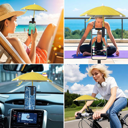 Mini Clip-on Phone Umbrella for Sun Flexible Adjustable Handle, Cell Phone Umbrellas Sun Shade Protects from Sunlight and Glare, Universal Fit for All Smartphones,Yellow