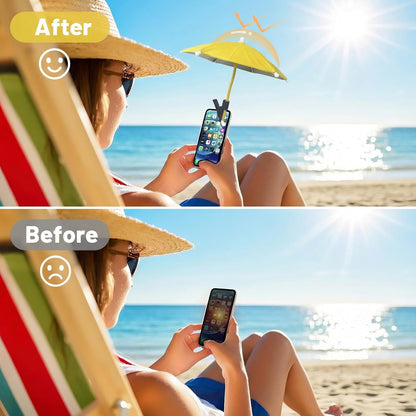 Mini Clip-on Phone Umbrella for Sun Flexible Adjustable Handle, Cell Phone Umbrellas Sun Shade Protects from Sunlight and Glare, Universal Fit for All Smartphones,Yellow
