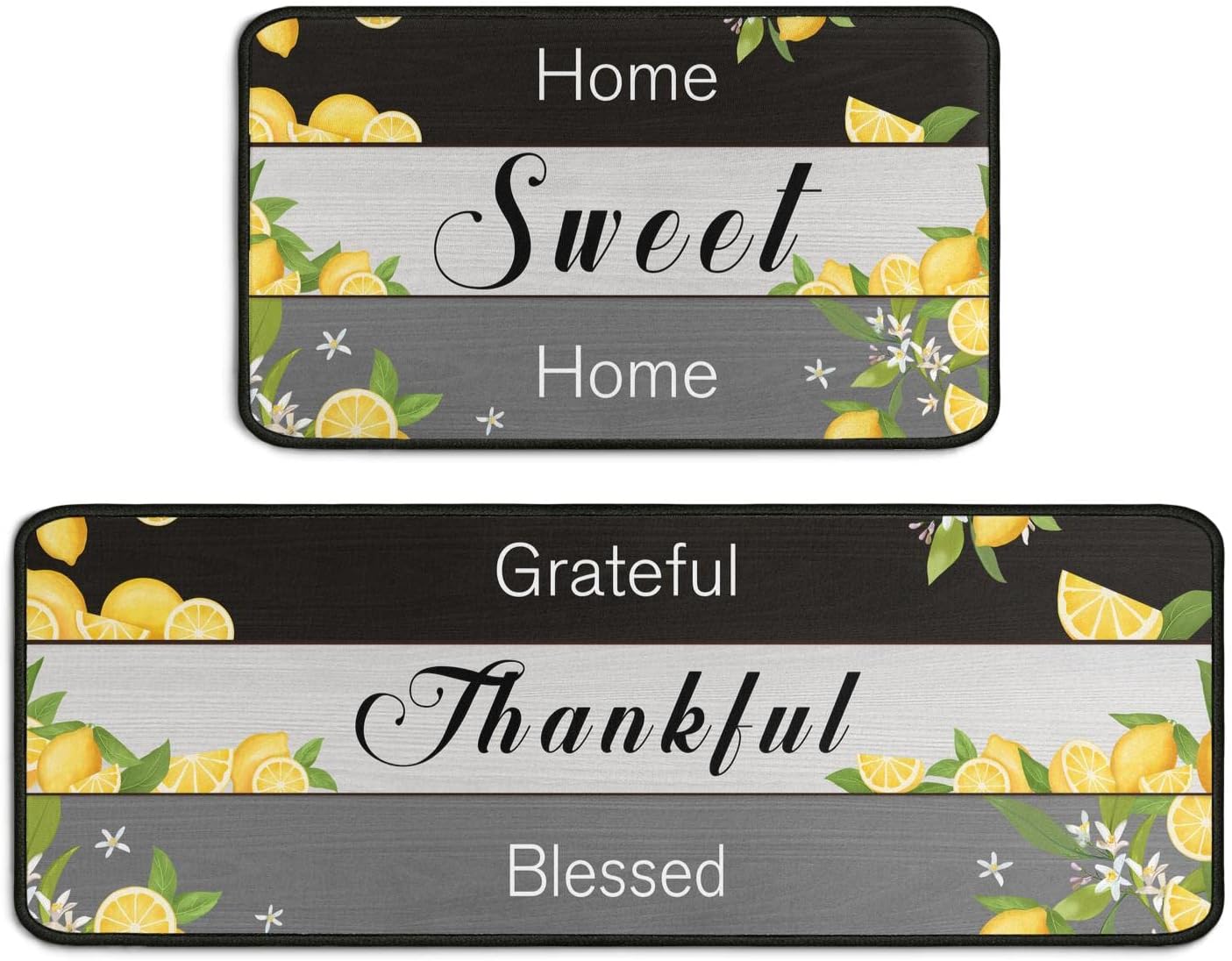 2 Piece Lemon Kitchen Decor Rug Set, Home Kitchen Sink Rugs and Mats Non Skid Washable Absorbent Microfiber Kitchen Floor Carpet 17" x 47"+17" x 30"