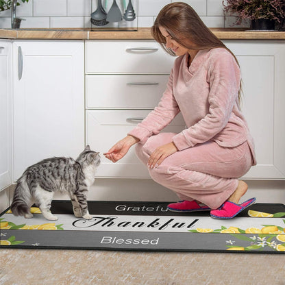 2 Piece Lemon Kitchen Decor Rug Set, Home Kitchen Sink Rugs and Mats Non Skid Washable Absorbent Microfiber Kitchen Floor Carpet 17" x 47"+17" x 30"