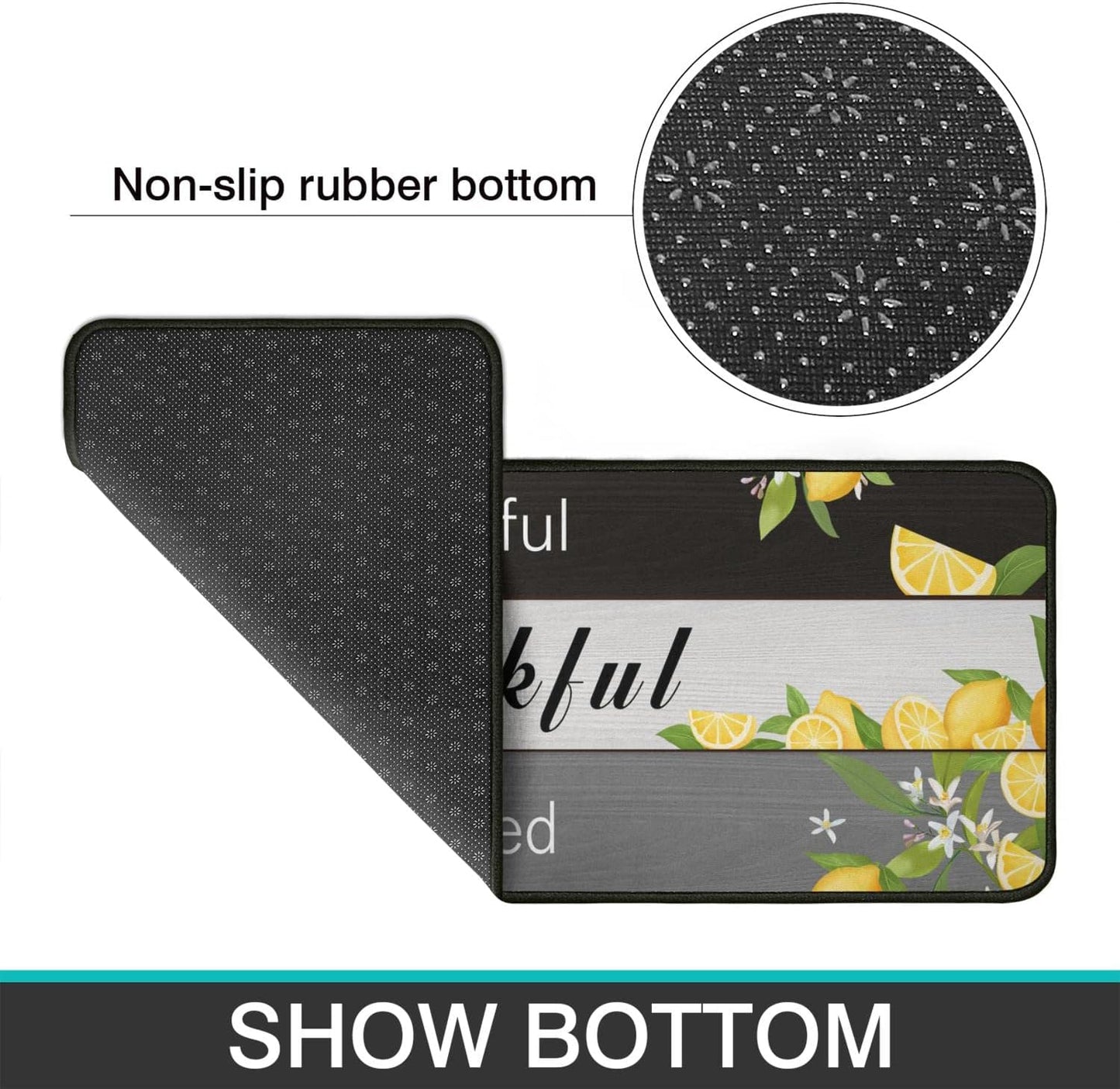 2 Piece Lemon Kitchen Decor Rug Set, Home Kitchen Sink Rugs and Mats Non Skid Washable Absorbent Microfiber Kitchen Floor Carpet 17" x 47"+17" x 30"