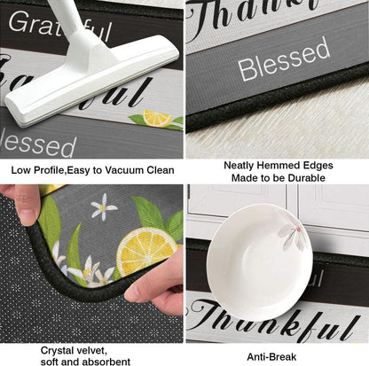2 Piece Lemon Kitchen Decor Rug Set, Home Kitchen Sink Rugs and Mats Non Skid Washable Absorbent Microfiber Kitchen Floor Carpet 17" x 47"+17" x 30"