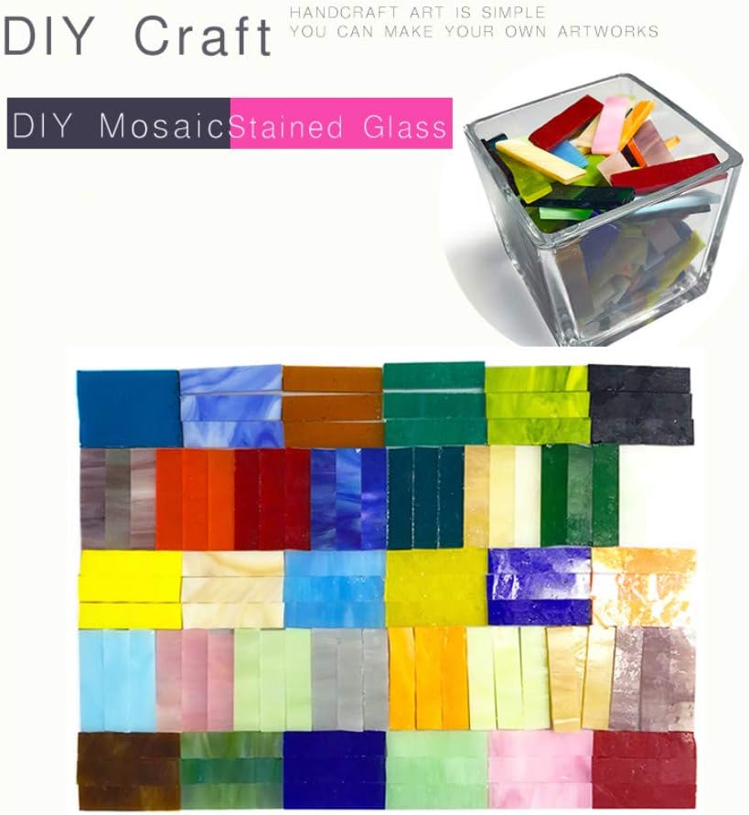 BestTeam 1 X 4 cm Stained Glass Strip,DIY Glass Mosaic Hobbies,DIY Crafts,Plates,Picture Frames,Flower Pots,Handmade Jewelry 200g (Yellow)