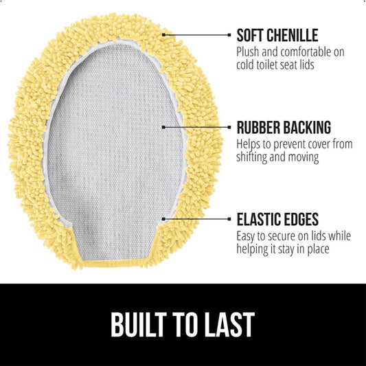 Soft Chenille Bathroom Toilet Lid Cover, Machine Washable Seat Covers, 19.5x18.5, Stays in Place Rubber Backing, Fits Most Round, Elongated and Oblong Lids, Accessories Decor, Yellow