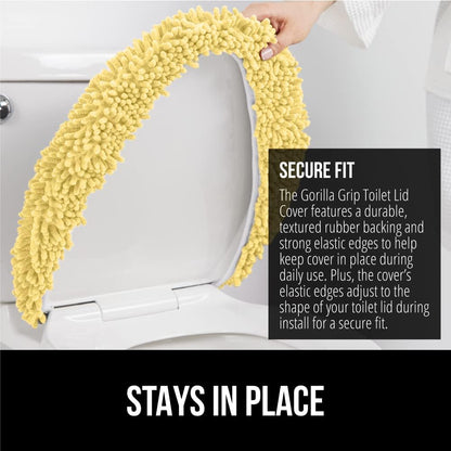 Soft Chenille Bathroom Toilet Lid Cover, Machine Washable Seat Covers, 19.5x18.5, Stays in Place Rubber Backing, Fits Most Round, Elongated and Oblong Lids, Accessories Decor, Yellow