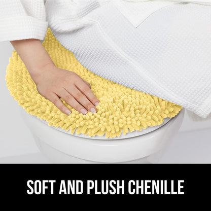 Soft Chenille Bathroom Toilet Lid Cover, Machine Washable Seat Covers, 19.5x18.5, Stays in Place Rubber Backing, Fits Most Round, Elongated and Oblong Lids, Accessories Decor, Yellow