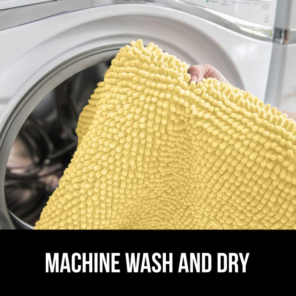 Soft Chenille Bathroom Toilet Lid Cover, Machine Washable Seat Covers, 19.5x18.5, Stays in Place Rubber Backing, Fits Most Round, Elongated and Oblong Lids, Accessories Decor, Yellow
