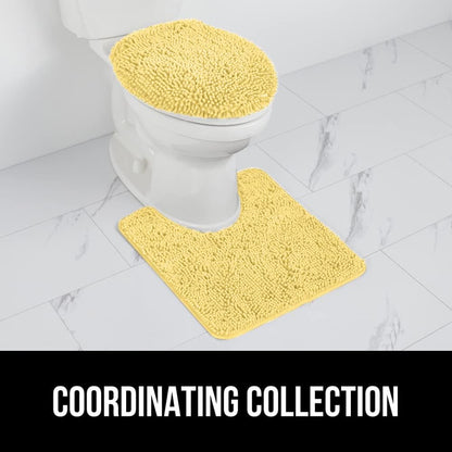 Soft Chenille Bathroom Toilet Lid Cover, Machine Washable Seat Covers, 19.5x18.5, Stays in Place Rubber Backing, Fits Most Round, Elongated and Oblong Lids, Accessories Decor, Yellow