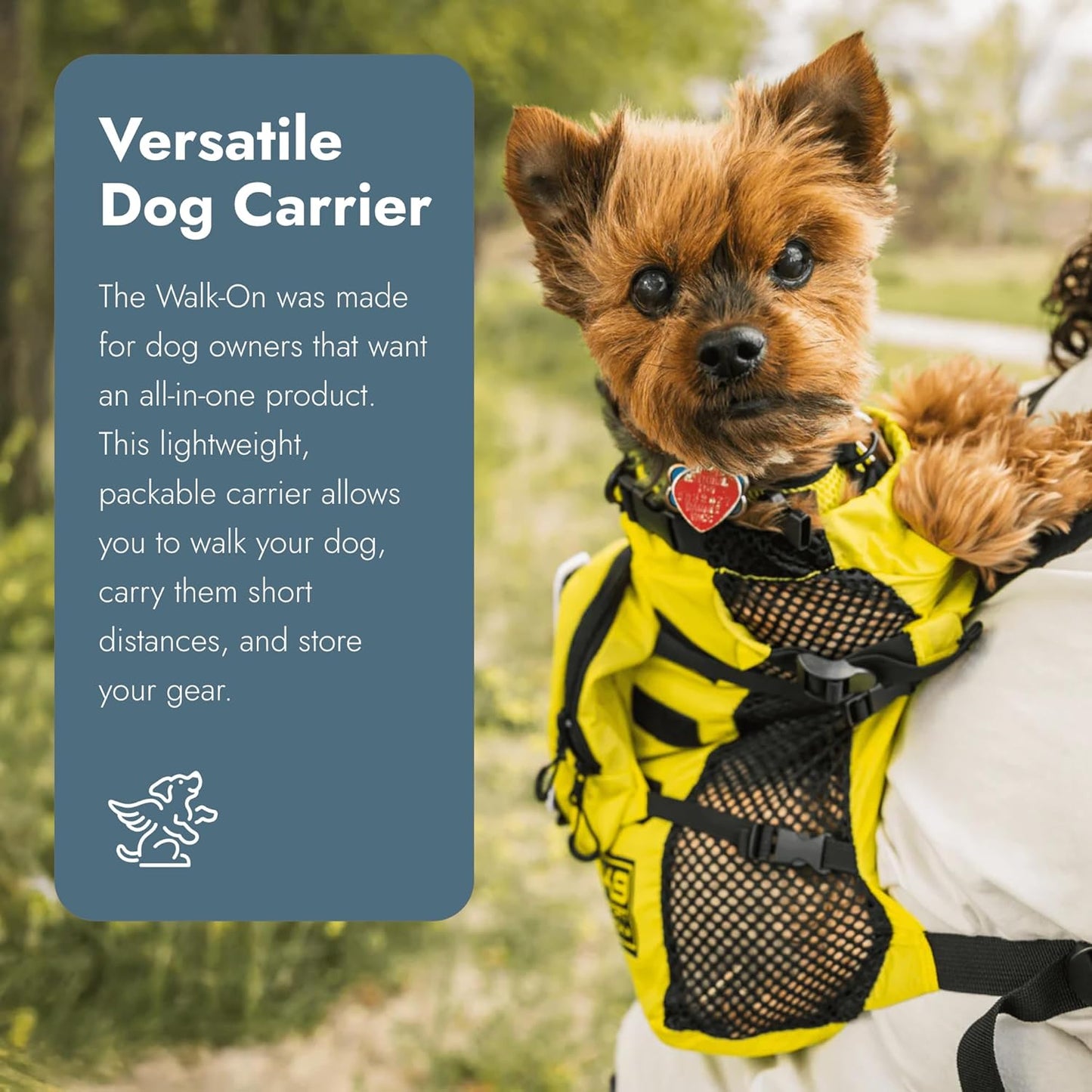 Walk-On - X-Small, Buttercup Yellow - Ideal for Dogs with 9-12” Back Length - Lightweight, Packable, Backpack-Style Carrier - Includes Compatible Harness & Storage Bag