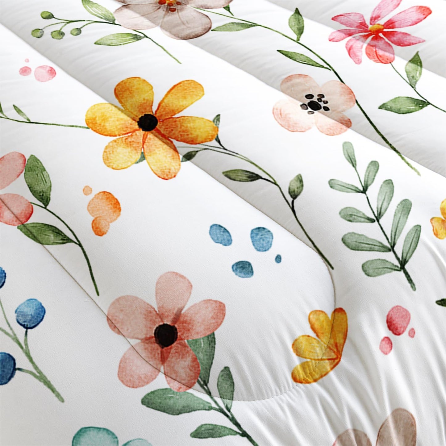 Pink Yellow Floral Comforter Bedding Set Twin Size Flower Pattern Bedding Set for Your Room,Rectangle Abstract Soft Lightweight Quilt Set All Season 1 Comforter and 2 Pillowcases