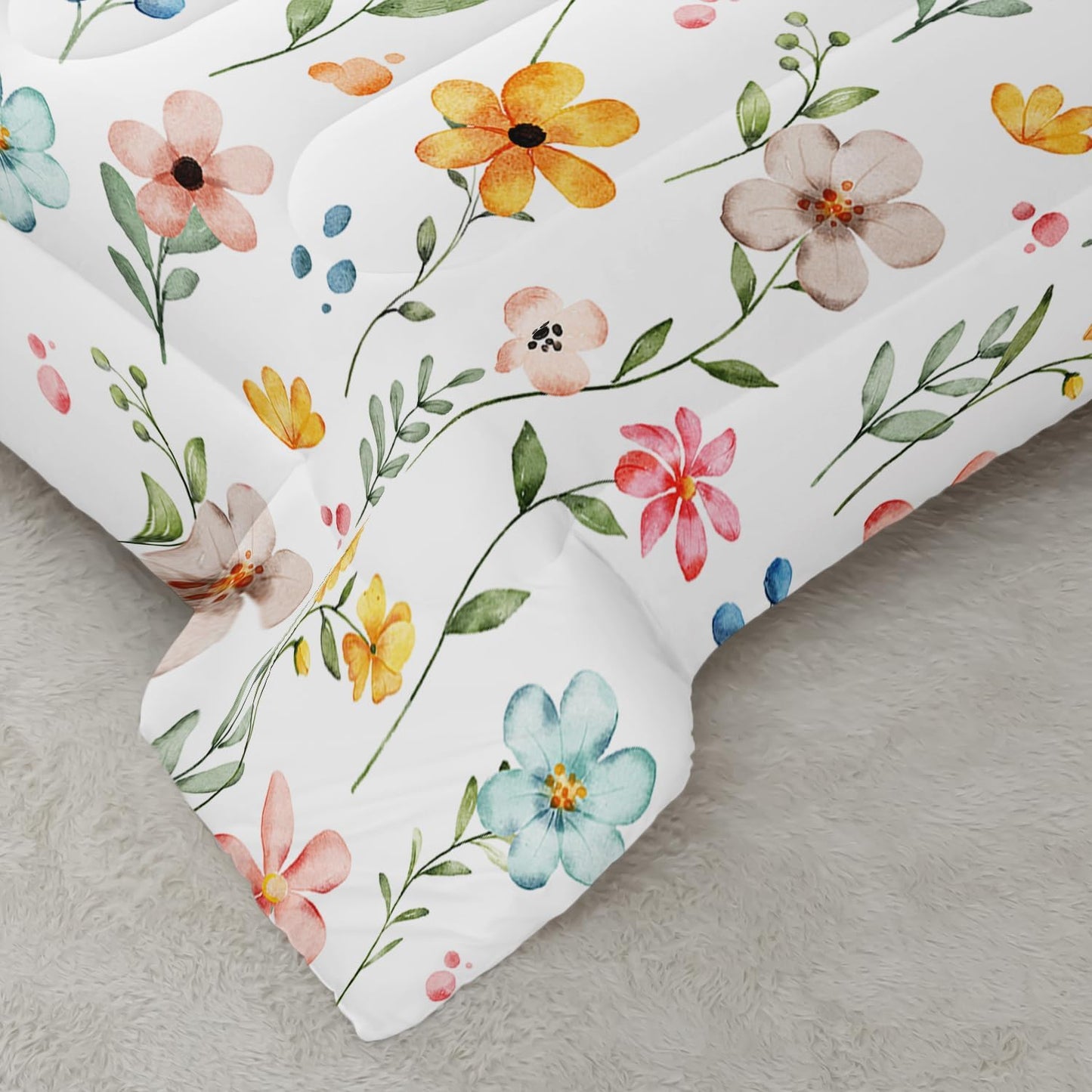 Pink Yellow Floral Comforter Bedding Set Twin Size Flower Pattern Bedding Set for Your Room,Rectangle Abstract Soft Lightweight Quilt Set All Season 1 Comforter and 2 Pillowcases