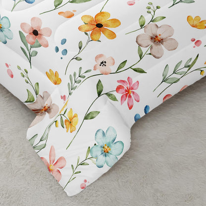 Pink Yellow Floral Comforter Bedding Set Twin Size Flower Pattern Bedding Set for Your Room,Rectangle Abstract Soft Lightweight Quilt Set All Season 1 Comforter and 2 Pillowcases