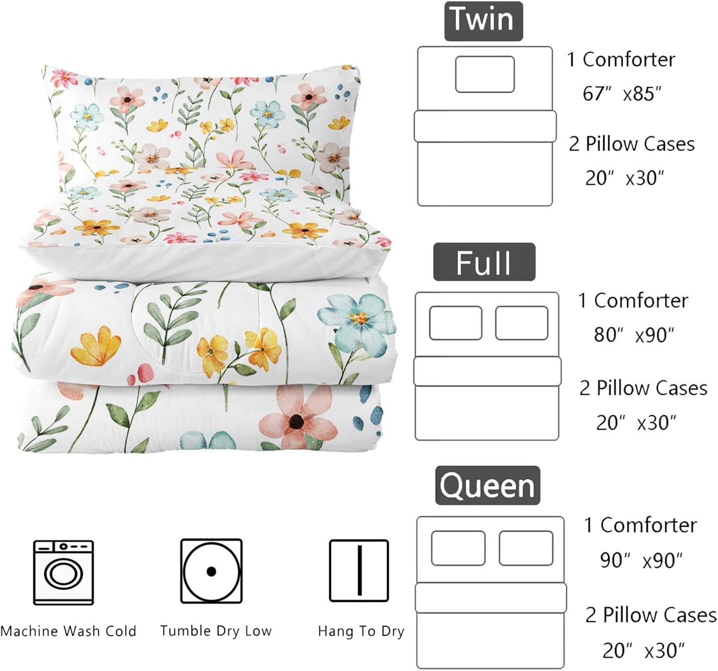 Pink Yellow Floral Comforter Bedding Set Twin Size Flower Pattern Bedding Set for Your Room,Rectangle Abstract Soft Lightweight Quilt Set All Season 1 Comforter and 2 Pillowcases