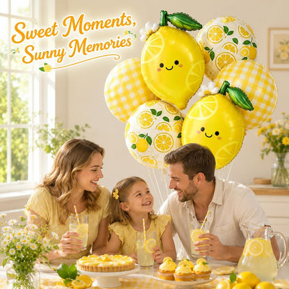 Lemon Balloon Bouquet Set, 6Pcs Unique Yellow Lemon Foil Balloons Kit | Cute Smile Face, Lemon Pattern & Plaid Round Balloons for Summer Her Main Squeeze Bridal Shower Birthday Party Decorations
