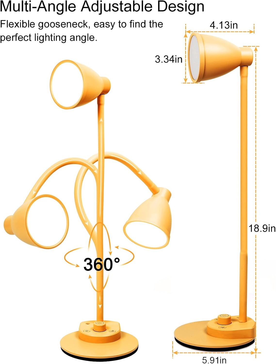 LED Desk Lamp with USB Charging Port 3 Color Modes Fully Dim, Yellow | Reading Lamp, Auto Dimming Task Lamp, Flexible Neck Table Light for Home Office Dorm Bedside, Bright Yellow