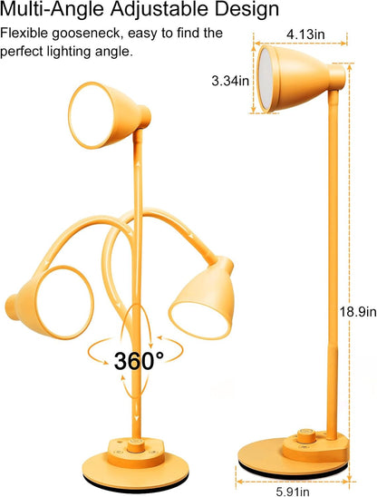 LED Desk Lamp with USB Charging Port 3 Color Modes Fully Dim, Yellow | Reading Lamp, Auto Dimming Task Lamp, Flexible Neck Table Light for Home Office Dorm Bedside, Bright Yellow