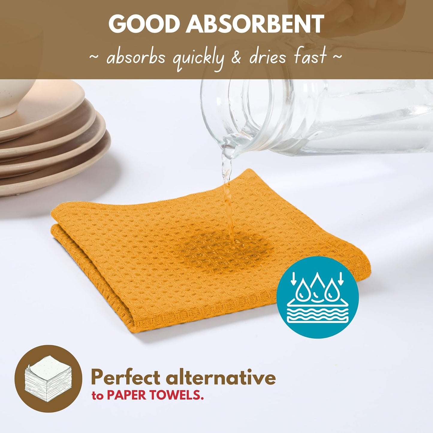 Cotton Kitchen Towel & Dish Cloth 8 Piece Set - Machine Washable, Absorbent & Durable Towels for Cleaning, Cooking, Baking - Ideal for Home, BBQ, Everyday Use - Mustard Yellow