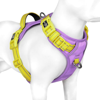 No Pull Dog Harness, Unique Colors Reflective Adjustable Dog Vest, with Soft Training Handle Metal Clips for Small Medium Large Dogs (Baby Purple Base & Yellow Straps,M)