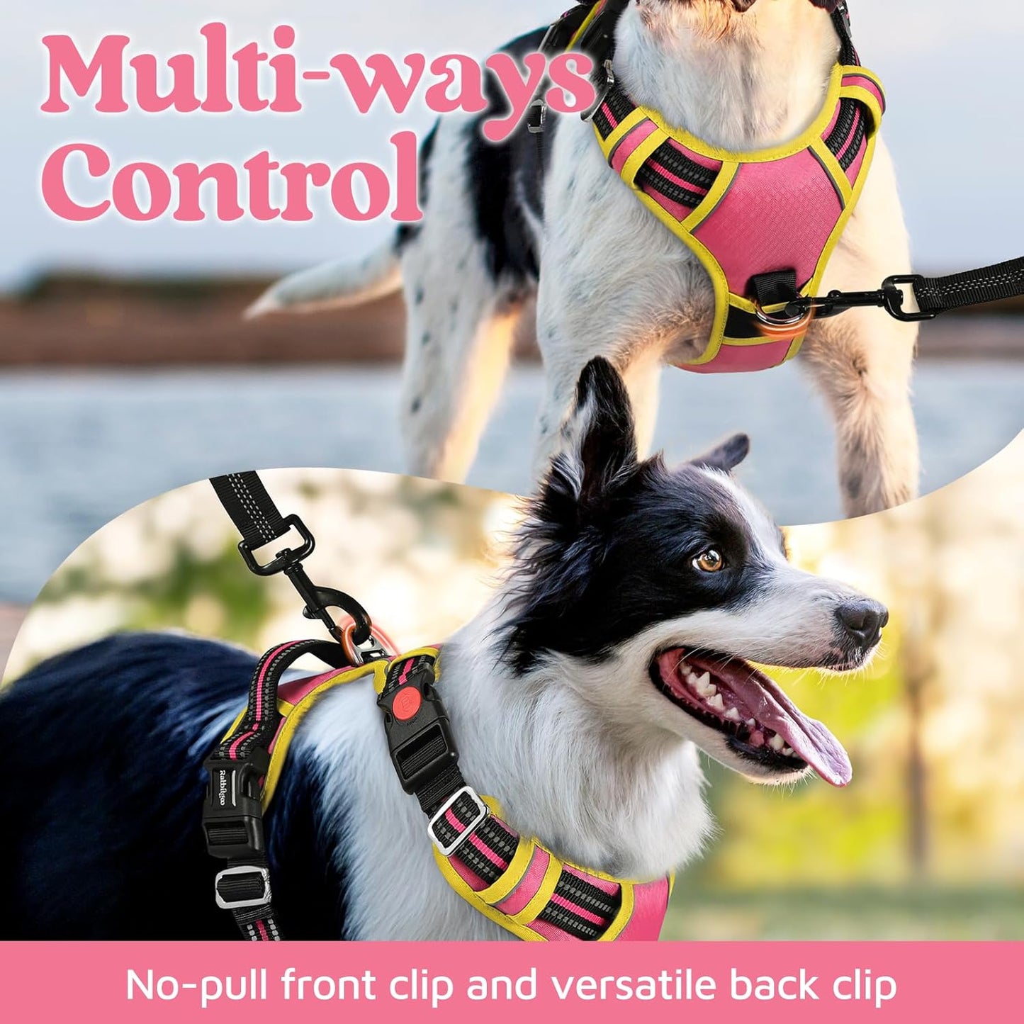 Dog Harness Small Sized, No Pull 3 Buckles Easy On & Off | Soft Padded, Walking with Control Handle, Adjustable and Reflective, Pink & Yellow, Small