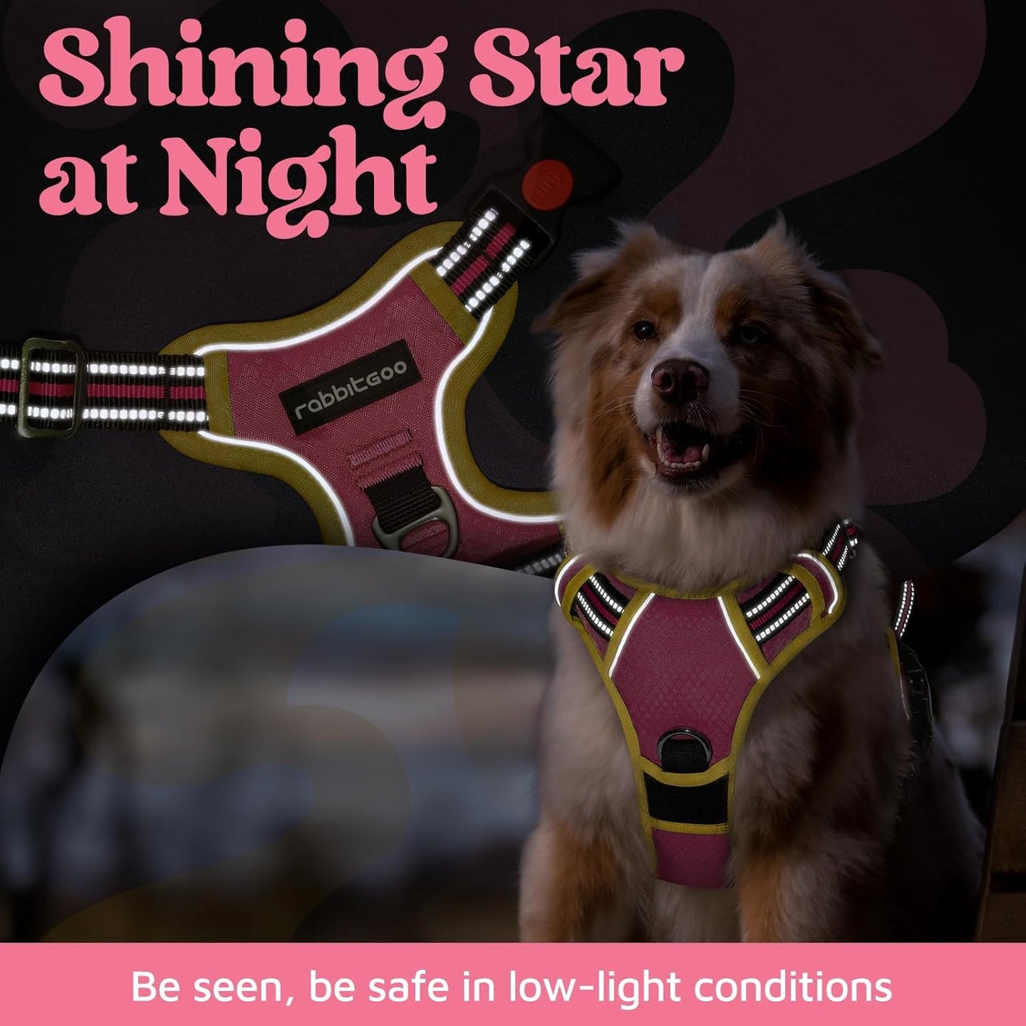 Dog Harness Small Sized, No Pull 3 Buckles Easy On & Off | Soft Padded, Walking with Control Handle, Adjustable and Reflective, Pink & Yellow, Small