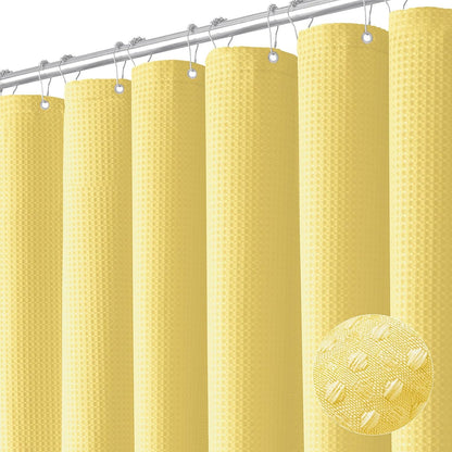 Yellow Fabric Shower Curtain - Waffle Weave Textured Heavy Duty Cloth Shower Curtains for Bathroom, 256GSM Hotel Luxury Weighted Bath Curtain Set with 12 Hooks,72x72, Yellow
