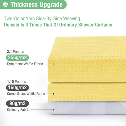 Yellow Fabric Shower Curtain - Waffle Weave Textured Heavy Duty Cloth Shower Curtains for Bathroom, 256GSM Hotel Luxury Weighted Bath Curtain Set with 12 Hooks,72x72, Yellow