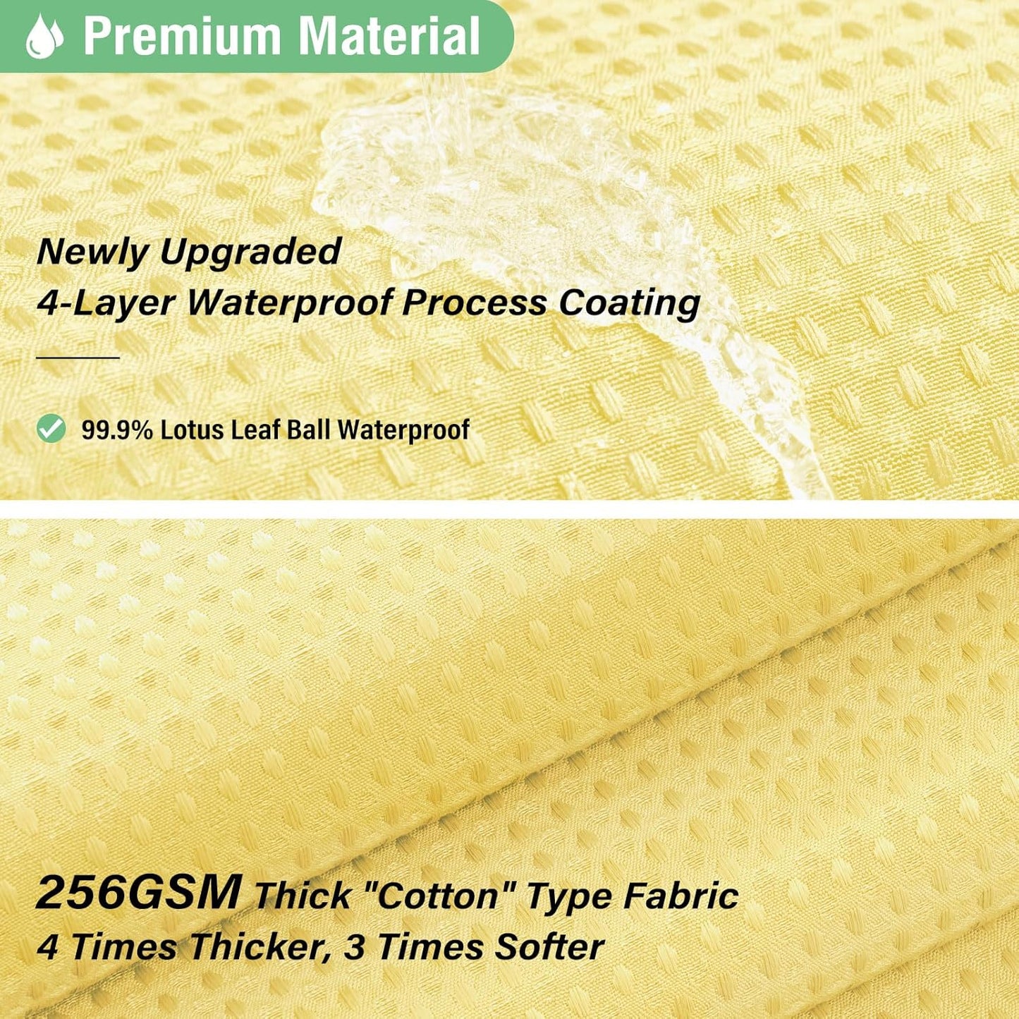 Yellow Fabric Shower Curtain - Waffle Weave Textured Heavy Duty Cloth Shower Curtains for Bathroom, 256GSM Hotel Luxury Weighted Bath Curtain Set with 12 Hooks,72x72, Yellow