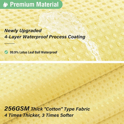 Yellow Fabric Shower Curtain - Waffle Weave Textured Heavy Duty Cloth Shower Curtains for Bathroom, 256GSM Hotel Luxury Weighted Bath Curtain Set with 12 Hooks,72x72, Yellow