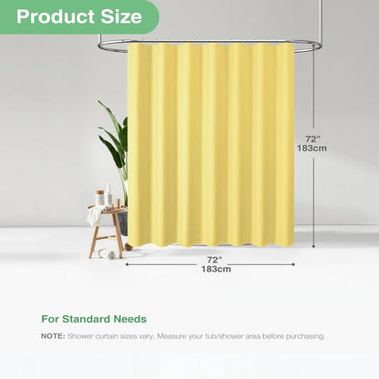 Yellow Fabric Shower Curtain - Waffle Weave Textured Heavy Duty Cloth Shower Curtains for Bathroom, 256GSM Hotel Luxury Weighted Bath Curtain Set with 12 Hooks,72x72, Yellow