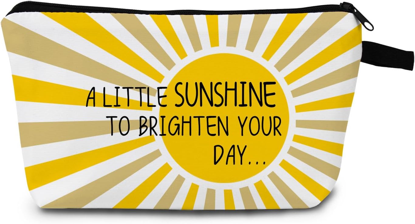 A Little Sunshine To Brighten Your Day Yellow Summer Inspirational Makeup Bag for Women Positve Gifts for Women Boho Sunrise Sunshine Zipper Makeup Pouch Travel Toiletry Bag