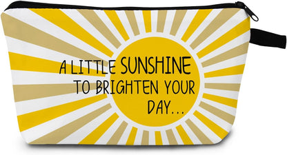 A Little Sunshine To Brighten Your Day Yellow Summer Inspirational Makeup Bag for Women Positve Gifts for Women Boho Sunrise Sunshine Zipper Makeup Pouch Travel Toiletry Bag