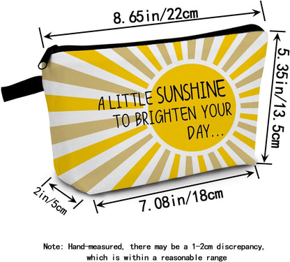 A Little Sunshine To Brighten Your Day Yellow Summer Inspirational Makeup Bag for Women Positve Gifts for Women Boho Sunrise Sunshine Zipper Makeup Pouch Travel Toiletry Bag