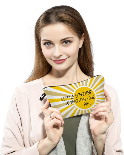 A Little Sunshine To Brighten Your Day Yellow Summer Inspirational Makeup Bag for Women Positve Gifts for Women Boho Sunrise Sunshine Zipper Makeup Pouch Travel Toiletry Bag