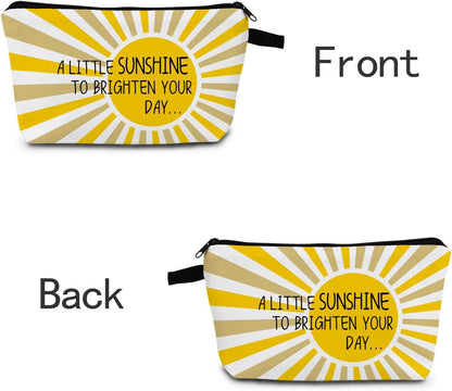 A Little Sunshine To Brighten Your Day Yellow Summer Inspirational Makeup Bag for Women Positve Gifts for Women Boho Sunrise Sunshine Zipper Makeup Pouch Travel Toiletry Bag