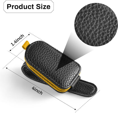 Sunglasses Holder for Car, Leather Magnetic Buckle Sun Visor Sunglass Clip, Ticket Card Storage Glasses Clip, Car Interior Accessories for Men and Women（Black-Yellow）