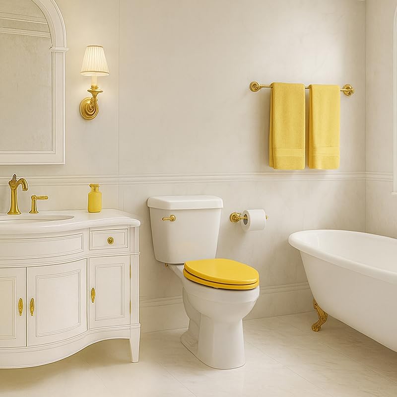 Toilet Seat, Slow Close, Soft Touch, Ultra-Smooth Matte Finish (No Orange-Peel Texture), Premium Moulded Wood, Quick Release, (Yellow, Elongated)