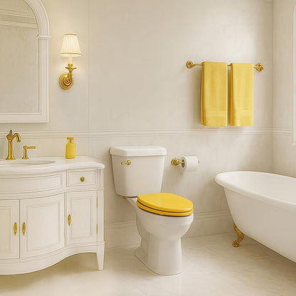 Toilet Seat, Slow Close, Soft Touch, Ultra-Smooth Matte Finish (No Orange-Peel Texture), Premium Moulded Wood, Quick Release, (Yellow, Elongated)