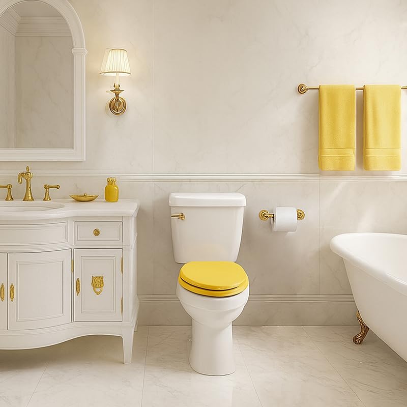 Toilet Seat, Slow Close, Soft Touch, Ultra-Smooth Matte Finish (No Orange-Peel Texture), Premium Moulded Wood, Quick Release, (Yellow, Elongated)