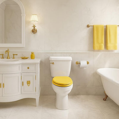Toilet Seat, Slow Close, Soft Touch, Ultra-Smooth Matte Finish (No Orange-Peel Texture), Premium Moulded Wood, Quick Release, (Yellow, Elongated)