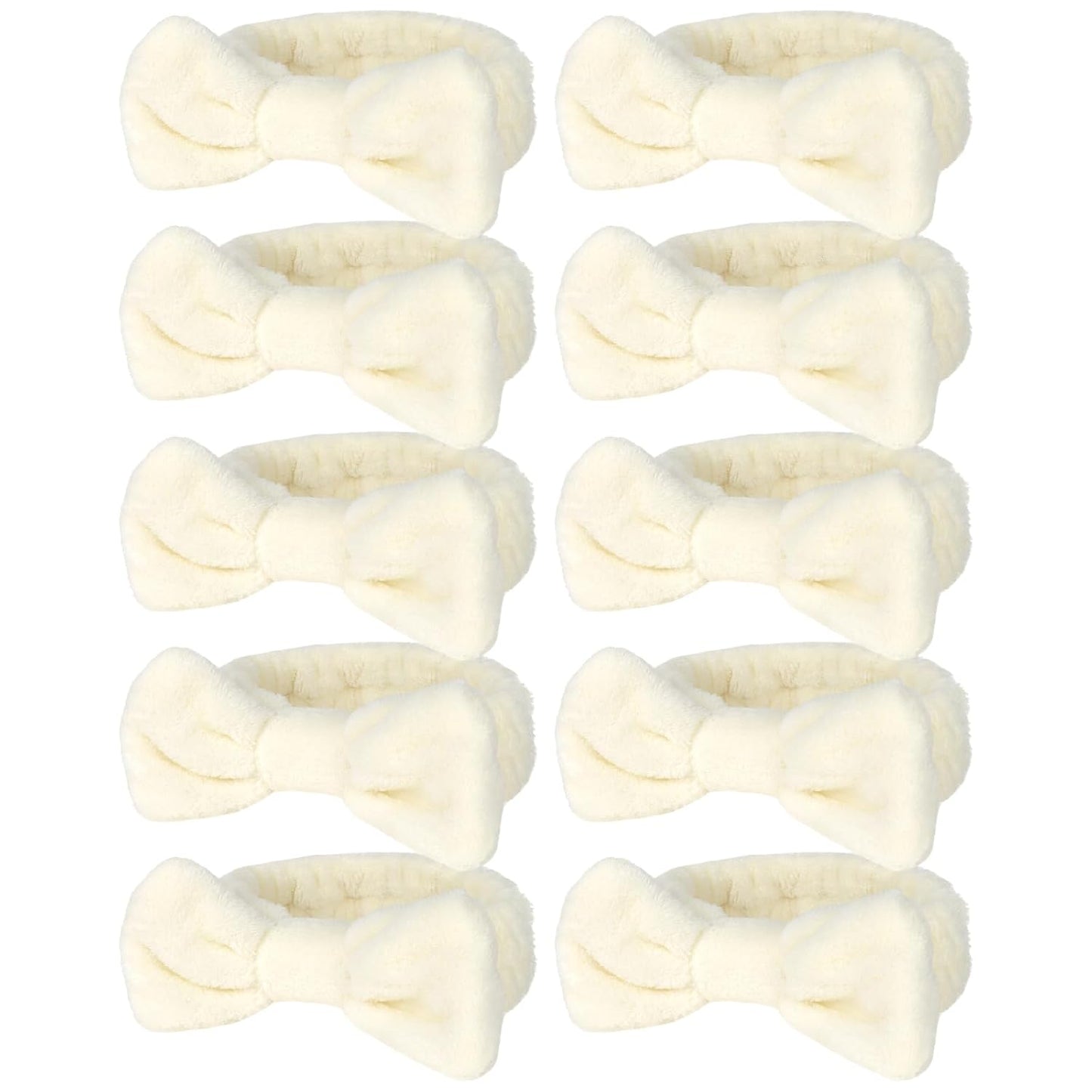 10 Pack Yellow Spa Headbands for Women, Soft Plush Bow Hair Bands, Elastic Facial Headbands for Washing Face, Skincare, Makeup, Yoga, Shower, Summer Party
