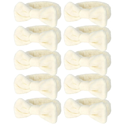 10 Pack Yellow Spa Headbands for Women, Soft Plush Bow Hair Bands, Elastic Facial Headbands for Washing Face, Skincare, Makeup, Yoga, Shower, Summer Party
