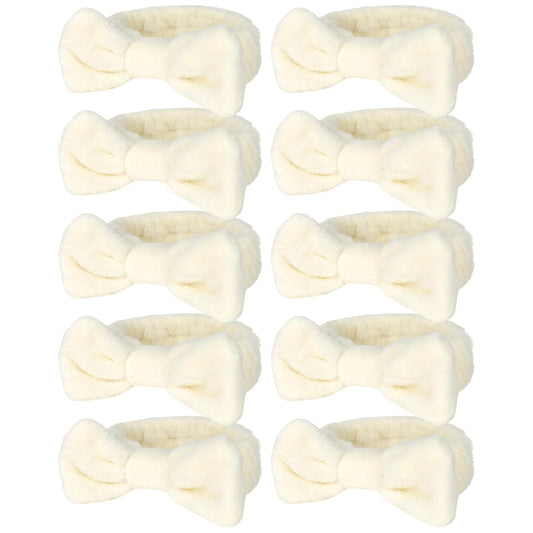 10 Pack Yellow Spa Headbands for Women, Soft Plush Bow Hair Bands, Elastic Facial Headbands for Washing Face, Skincare, Makeup, Yoga, Shower, Summer Party