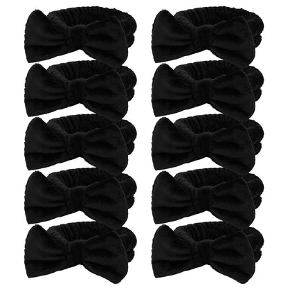 10 Pack Yellow Spa Headbands for Women, Soft Plush Bow Hair Bands, Elastic Facial Headbands for Washing Face, Skincare, Makeup, Yoga, Shower, Summer Party