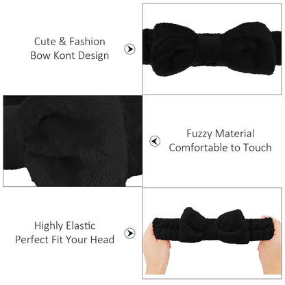 10 Pack Yellow Spa Headbands for Women, Soft Plush Bow Hair Bands, Elastic Facial Headbands for Washing Face, Skincare, Makeup, Yoga, Shower, Summer Party